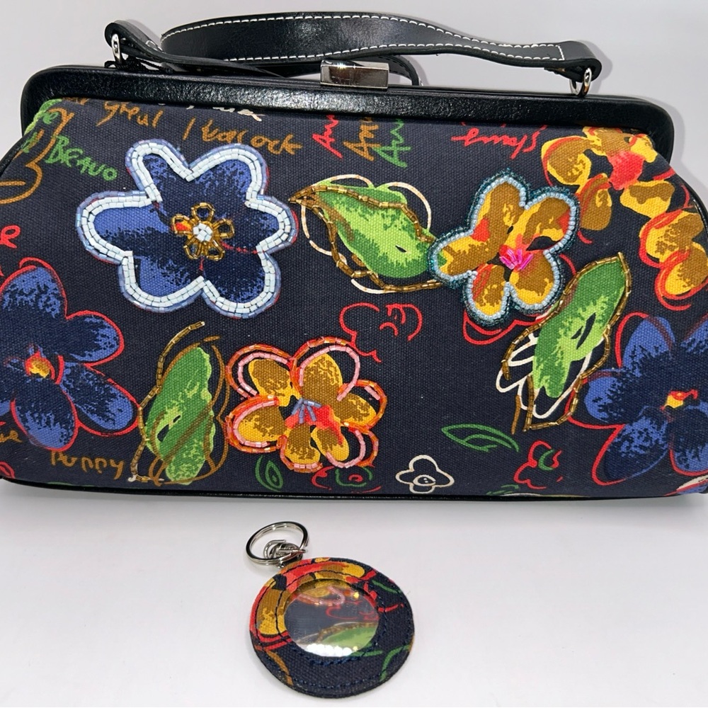EGO Black Floral Clutch with Multicolor Accents